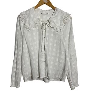 Sfera Cottage Semi Sheer Blouse Top Women M White Preppy Office Chic Staple